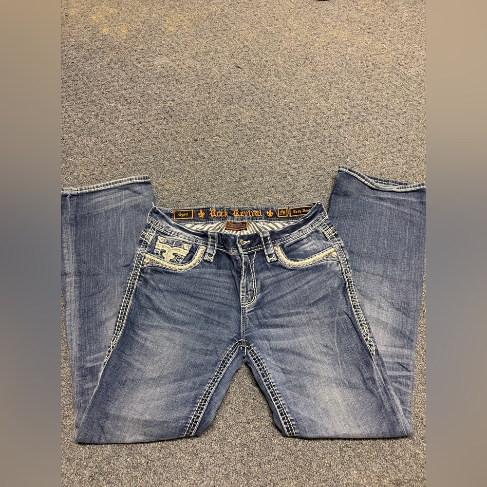 Rock Revival Distressed Denim with White Stitching
